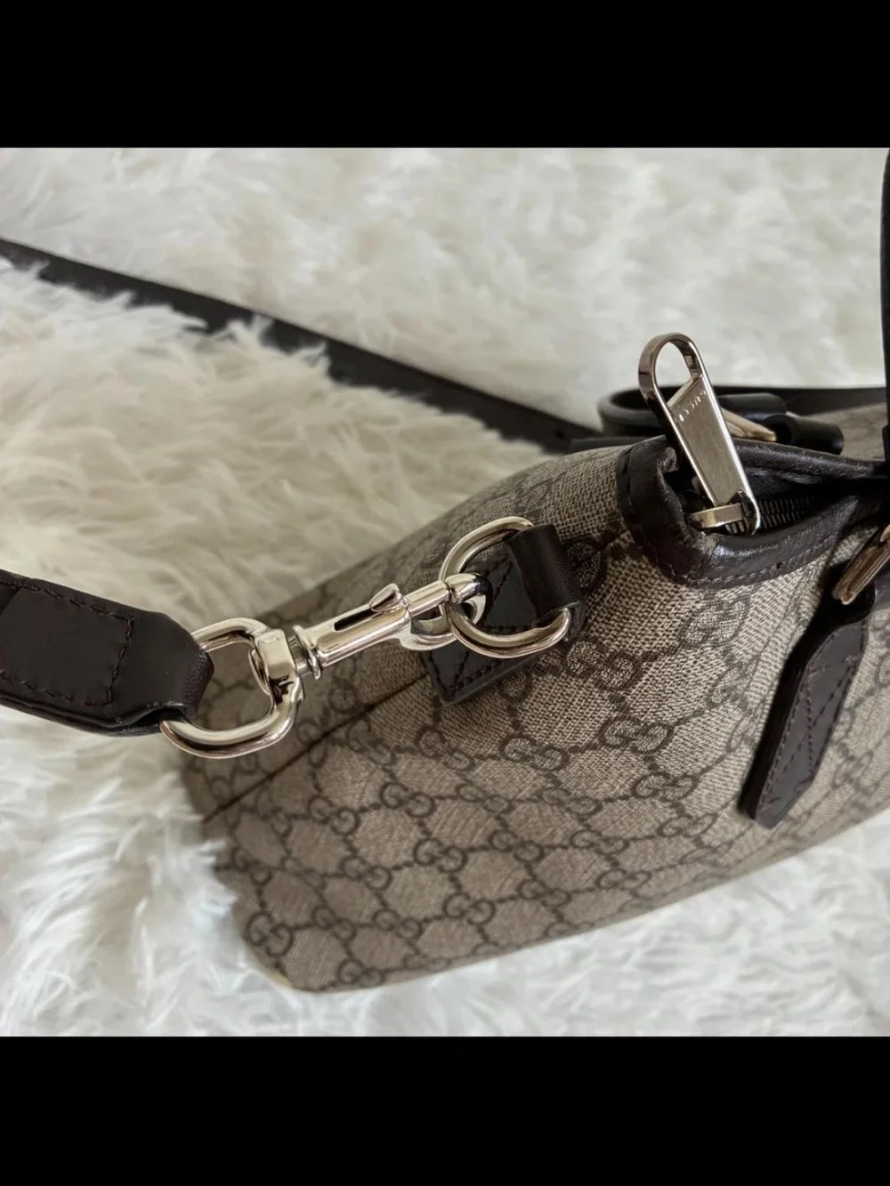 Gucci Beige & Brown GG Canvas Satchel with Leather Trim